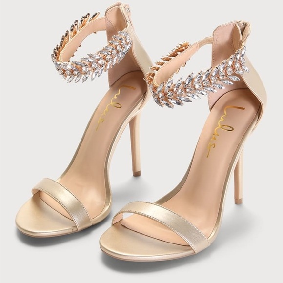 Lulus Shoes - Gold Rhinestone Ankle Strap Heels